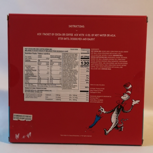 The Cat in the Hat Coffee & Cocoa For Two Ceramic Mug & Mix Set New in Box - Picture 3 of 3